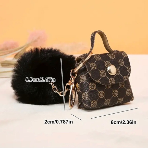 Stylish Retro Style Coin Purse Keychain with Pom-Pom & added Coach Tag - Picture 9 of 11